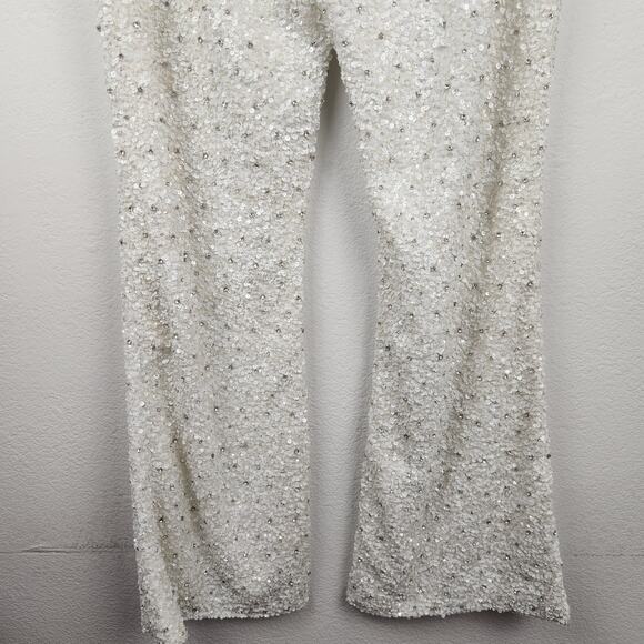 Retrofete Lyra Sequin Pant White Size Large NWT Pockets Wide Leg - Picture 9 of 13